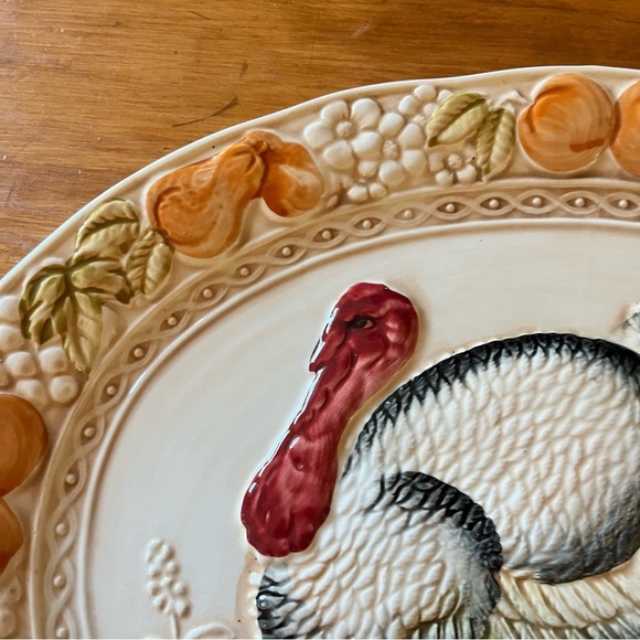 Vintage XL Harvest Turkey Thanksgiving Majolica Platter Japan - Picture 3 of 8